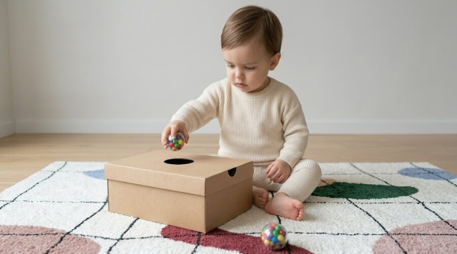 Caixa de permanência montessoriana com bolinha
